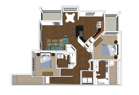Floor plan for 2 beds, 2 baths, 1205 sqft